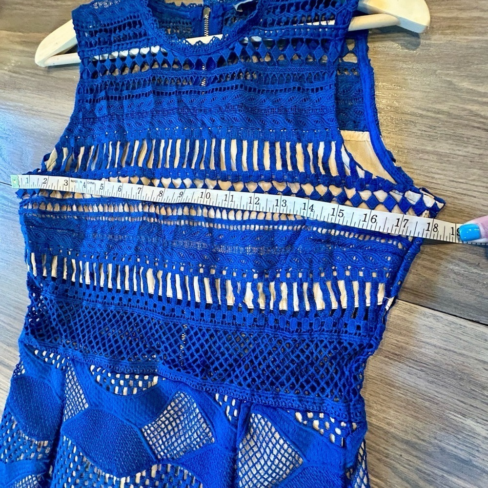 Zoe & Sam Royal Blue Battenberg Style Cut Out Lace Midi Statement Dress Size L - Picture 11 of 12